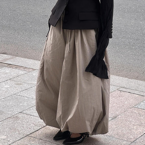 Retro Brown Plaid Wide-leg Bloomers