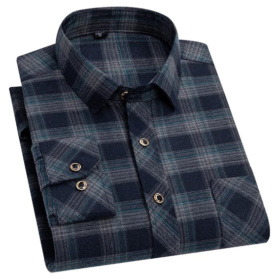 Mens Cotton Flannel Plaid Long Sleeve Shirt M-6XL