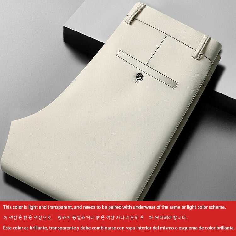 Mens Thin Stretch Straight Summer Pants Silky No-Iron Fabric