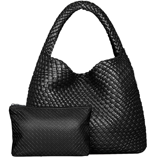 Women Woven Shoulder Tote Bag with Purse