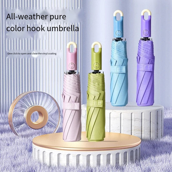 Doughnut Hook Umbrella Black Rubber Automatic Umbrella Buckle Rain Rain Dual Purpose Sunscreen UV Protection Sunshade Umbrella