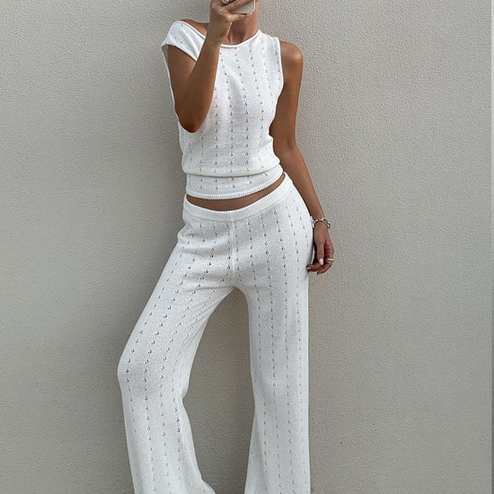 Sleeveless Tank Top And Casual Pants Knitted Womens Set