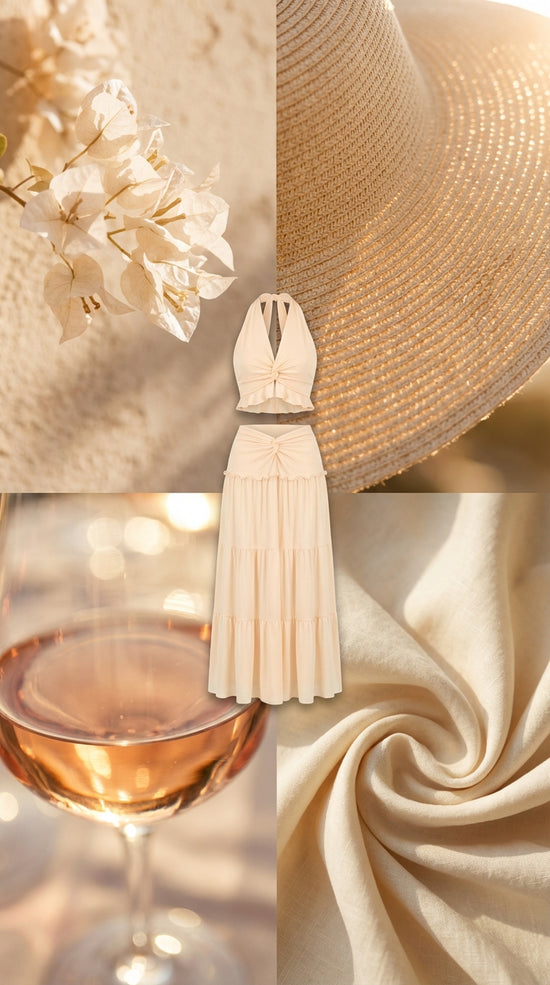 Two Pieces V-neck Halter Top With A High-waisted Skirt