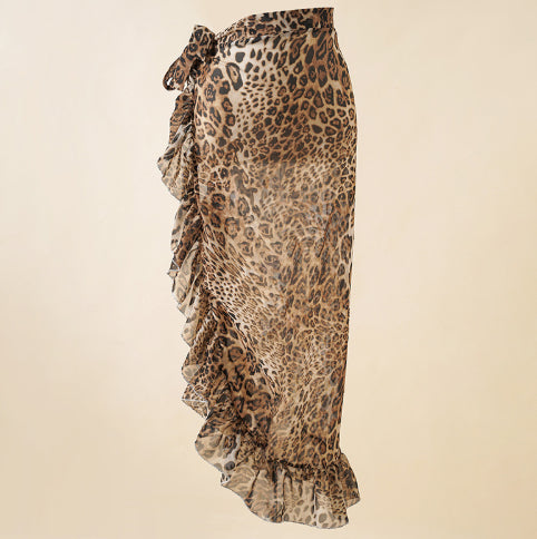 Womens Printed Leopard-Print Beach Skirt