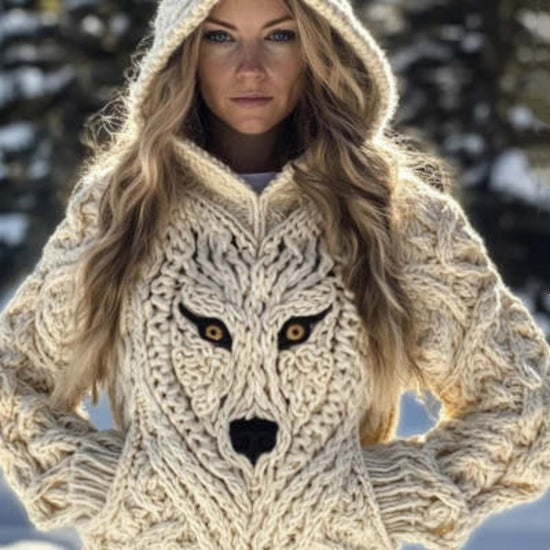 Retro Women Hooded Printed Sweater