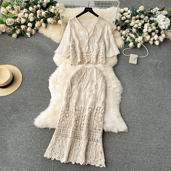 Bohemian Vintage Crochet Openwork Cardigan With A Versatile Skirt