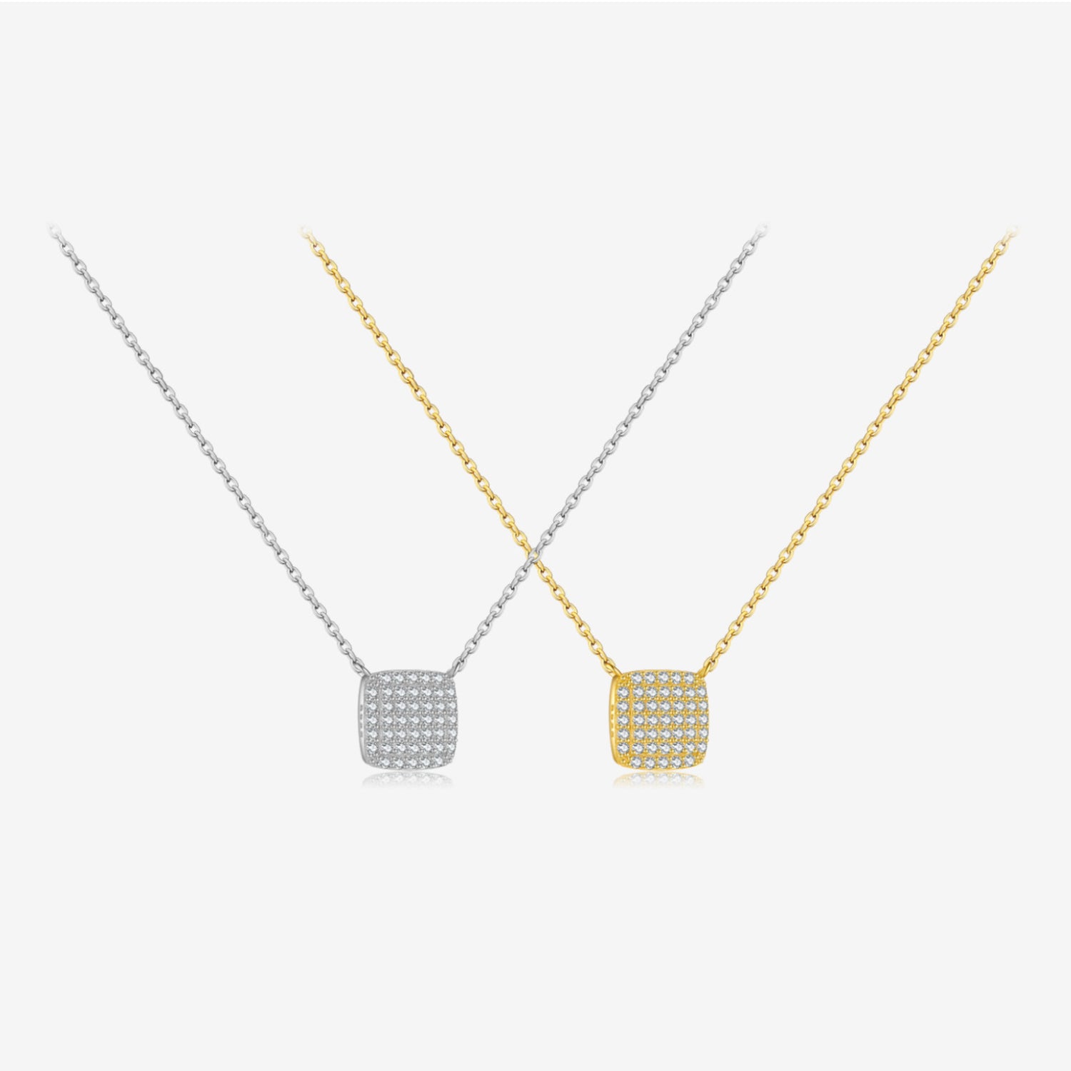 S925 Sterling Silver Square Stone Full Pave Pendant Necklace