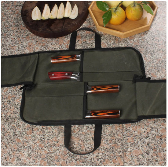 Portable Knife Roll Bag - Travel Chef Knife Storage Case with Multiple Pockets