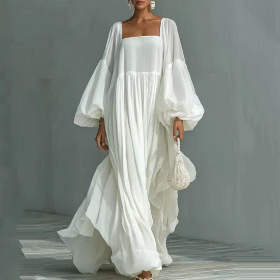 Womens Long-Sleeve White Holiday Dress