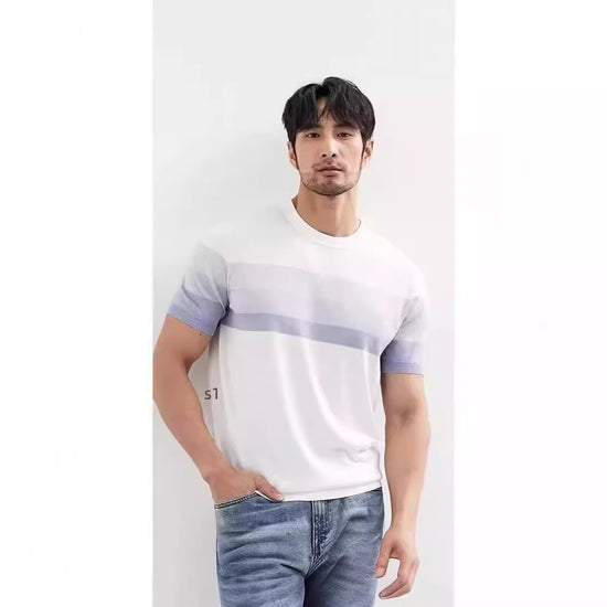 Men Gradient Colour block Stripe Short Sleeve Knitted Sweater M-XXXL