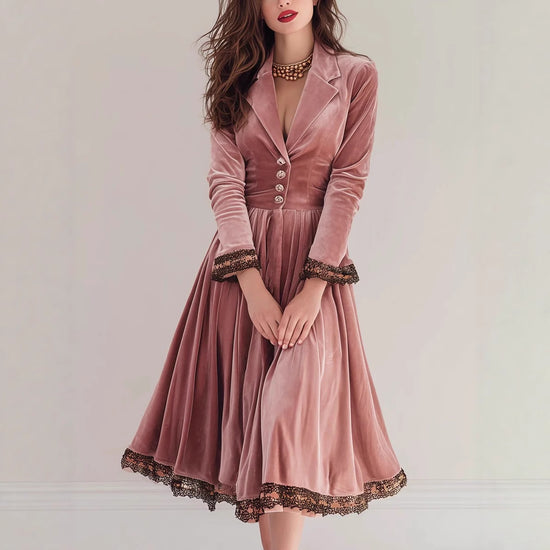 Velvet Paneled Lace Maxi Dress