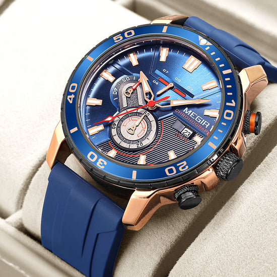 Megir Multifunctional Fashionable Chronograph Sports Silicone Strap Men&