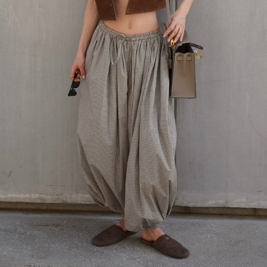 Retro Brown Plaid Wide-leg Bloomers