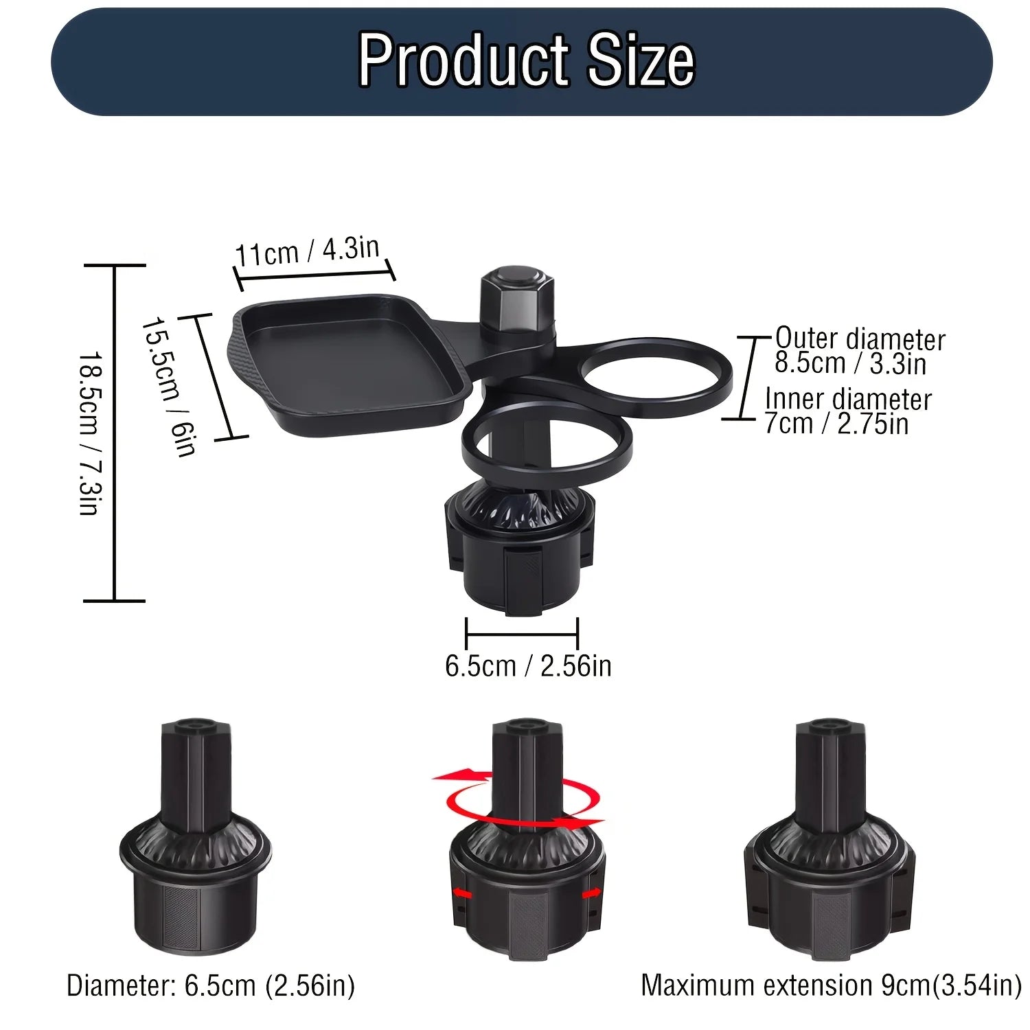 2025 New Car Cup Holder Tray-Expander-3 In 1 Detachable Food Table Tray With Solid Base-Road Trip Essentials Accessories Gadgets