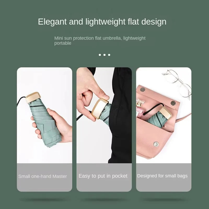 Pocket Rain Umbrella Mini Sun Umbrella Solid Color Folding UV Ultraviolet Protection Sunny Pocket Parasol Compact And Portable