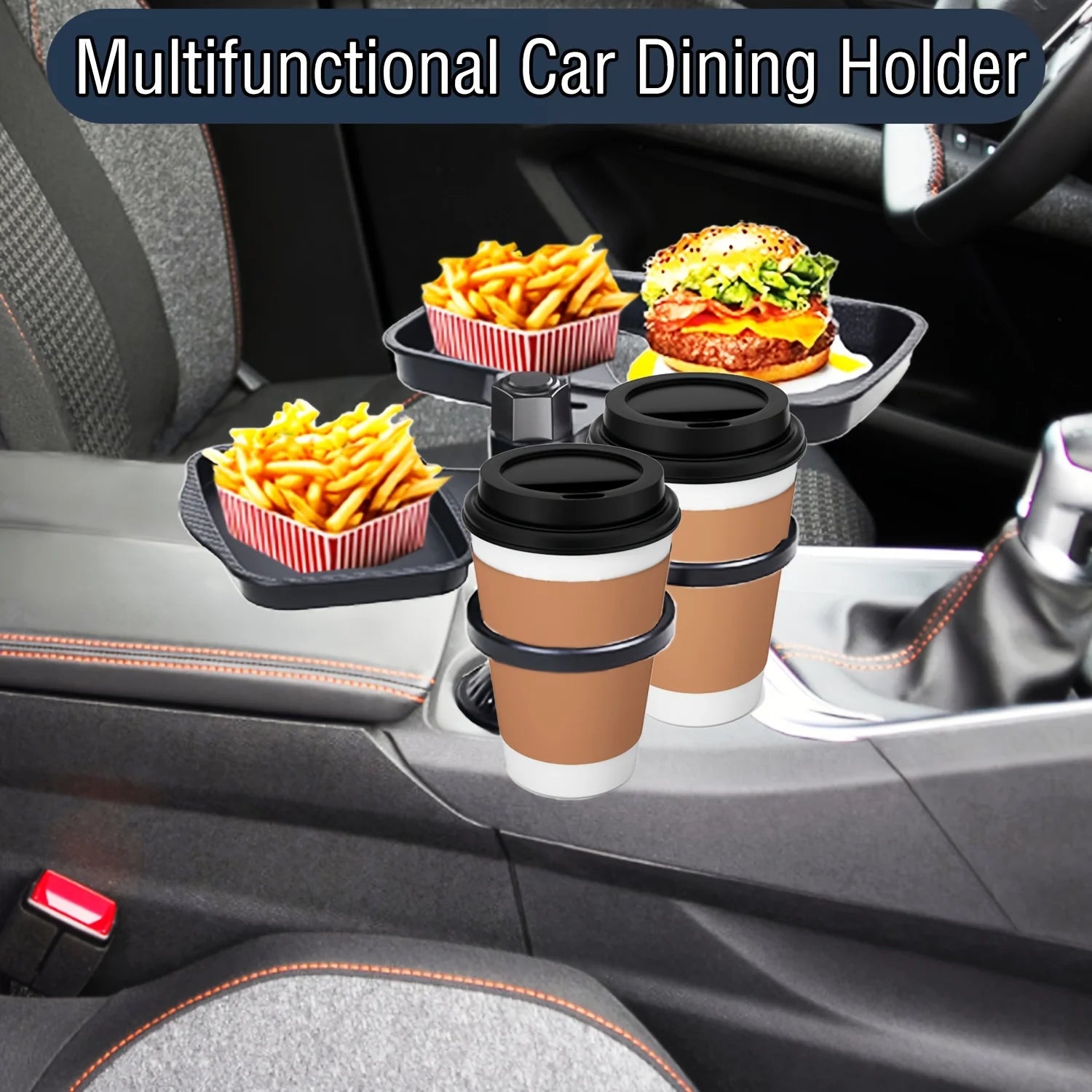 2025 New Car Cup Holder Tray-Expander-3 In 1 Detachable Food Table Tray With Solid Base-Road Trip Essentials Accessories Gadgets