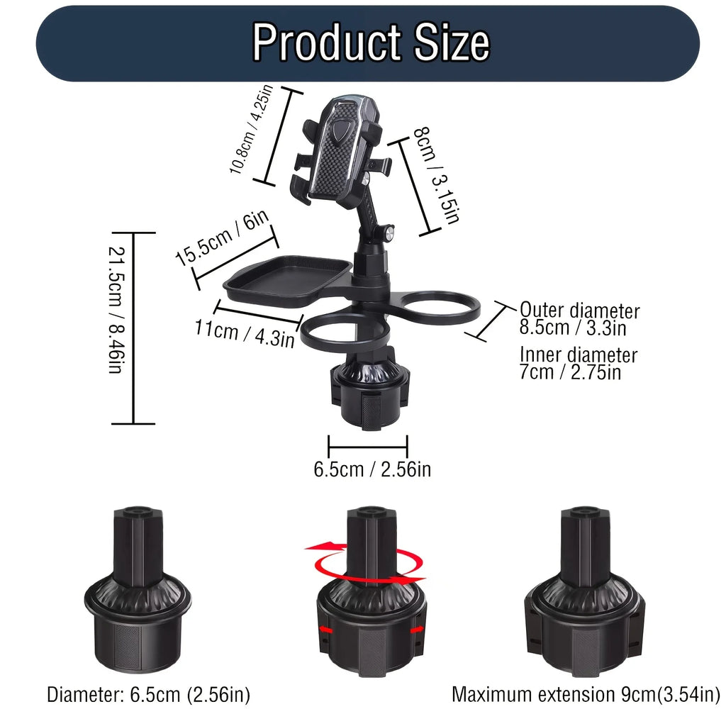 2025 New Car Cup Holder Tray-Expander-3 In 1 Detachable Food Table Tray With Solid Base-Road Trip Essentials Accessories Gadgets