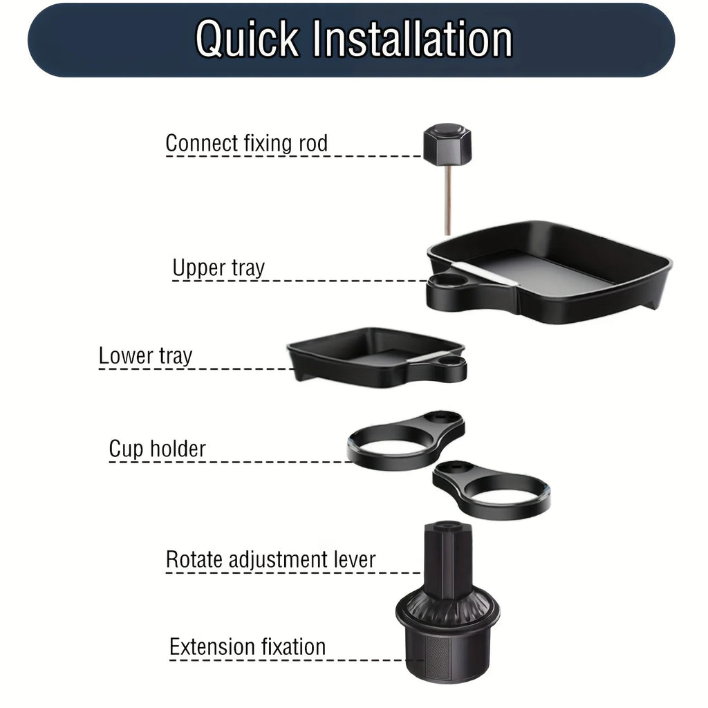 2025 New Car Cup Holder Tray-Expander-3 In 1 Detachable Food Table Tray With Solid Base-Road Trip Essentials Accessories Gadgets