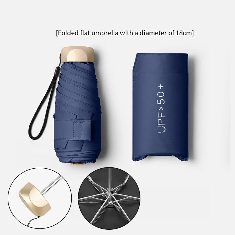 Pocket Rain Umbrella Mini Sun Umbrella Solid Color Folding UV Ultraviolet Protection Sunny Pocket Parasol Compact And Portable