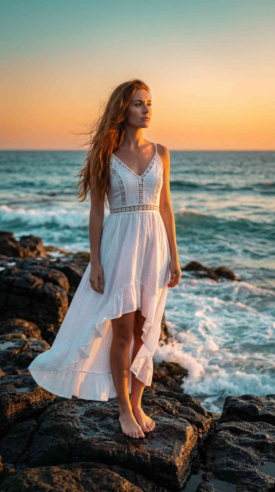 V-neck sexy hollow stitching lace waist dress