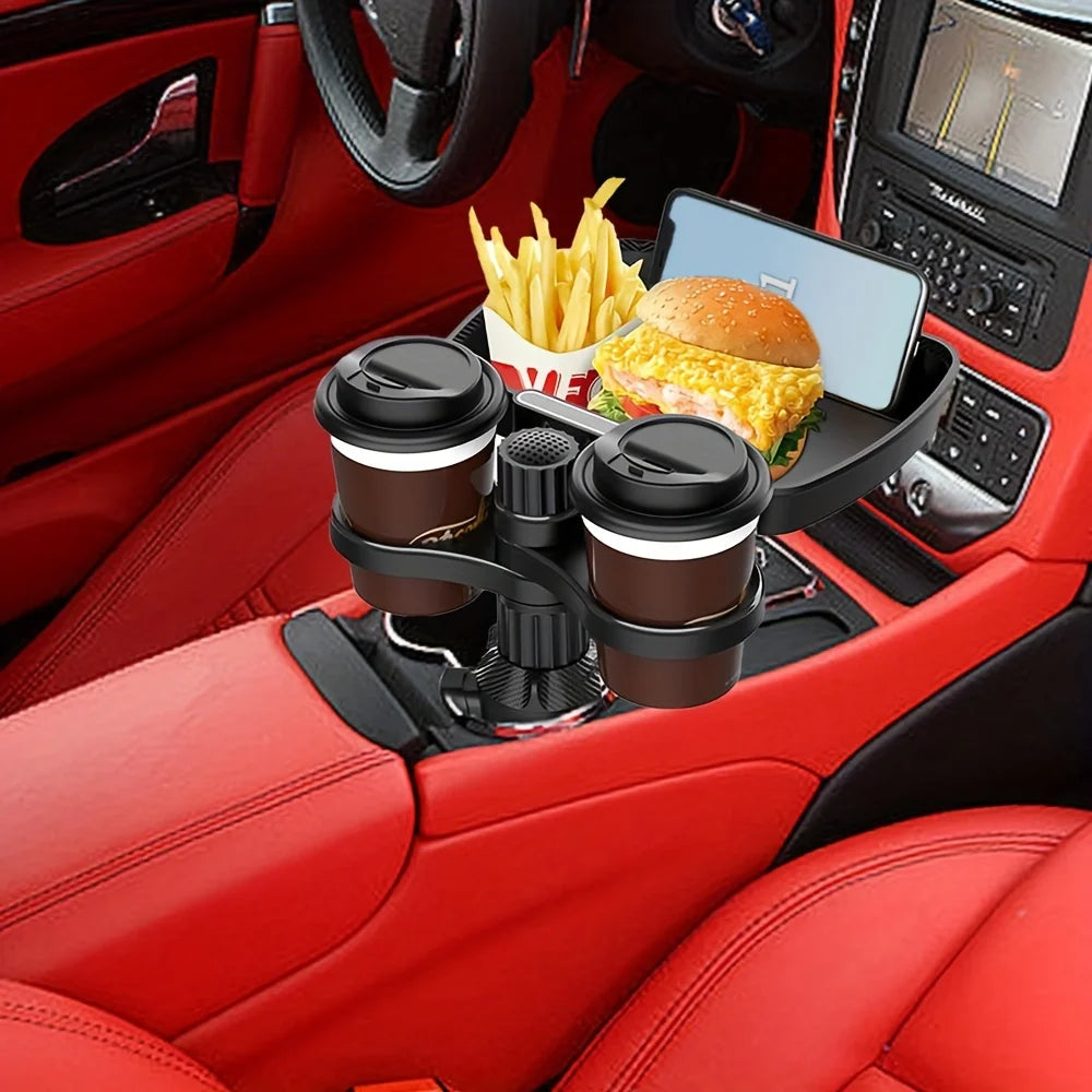2025 New Car Cup Holder Tray-Expander-3 In 1 Detachable Food Table Tray With Solid Base-Road Trip Essentials Accessories Gadgets