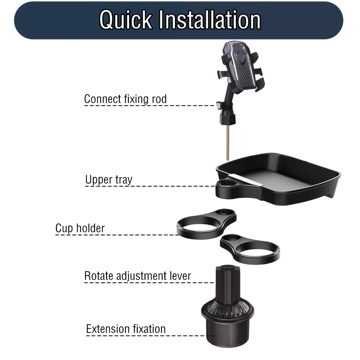 2025 New Car Cup Holder Tray-Expander-3 In 1 Detachable Food Table Tray With Solid Base-Road Trip Essentials Accessories Gadgets