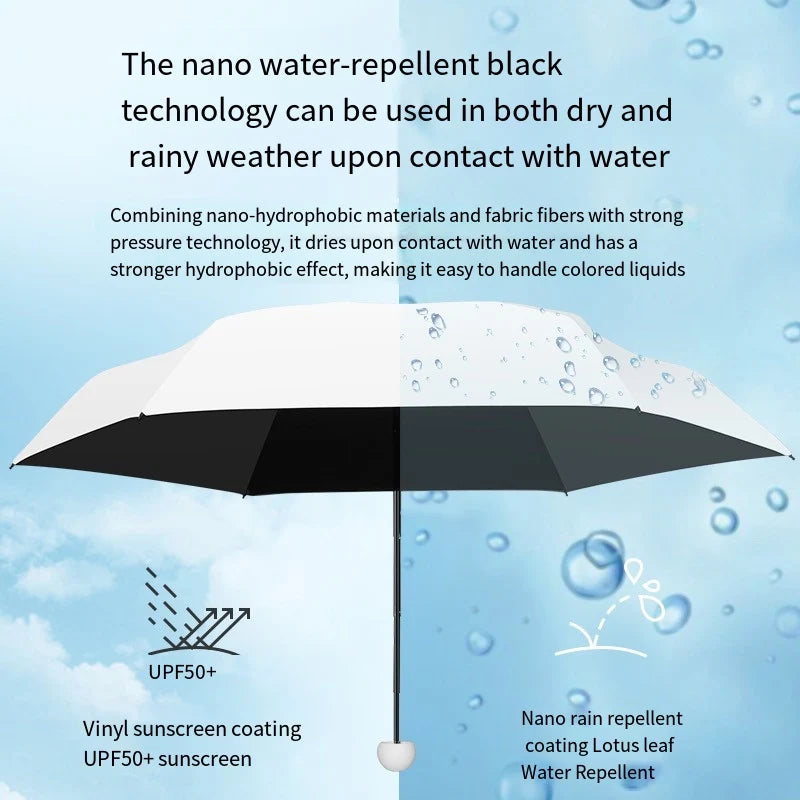 Pocket Rain Umbrella Mini Sun Umbrella Solid Color Folding UV Ultraviolet Protection Sunny Pocket Parasol Compact And Portable