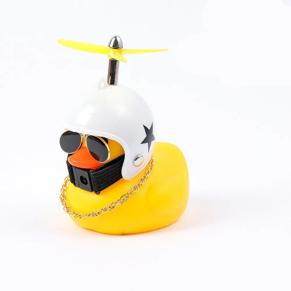 Car Duck With Helmet Broken Wind Pendant Small Yellow Duck Road Bike Motor Helmet Riding Cycling Accessories Without Lights