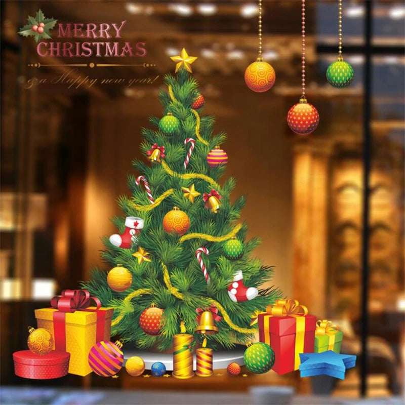 Christmas theme  wall stickers  supermarket  window glass decoration wall decal Christmas decorations