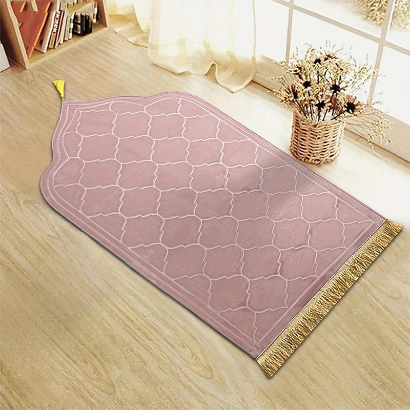 Bedroom Decoration Kneel Travel Rug Non-slip Prayer Mat Flannel Carpet for Muslim Ramadan Embossing Floor Carpets Portable Home