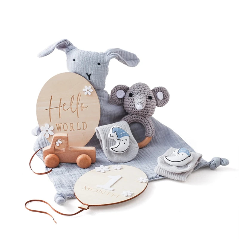 Baby Rattle Toys Newborn Animal Appease Towel Keepsakes Memories Milestone Cards Baby Birth Monthly Bath Accessories Photography