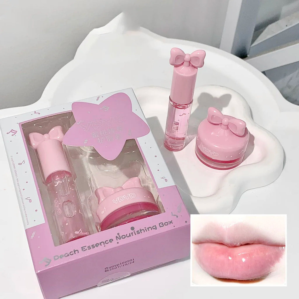 Two piece set of moisturizing lip gloss lip mask set, long-lasting moisturizing and glossy smooth makeup set