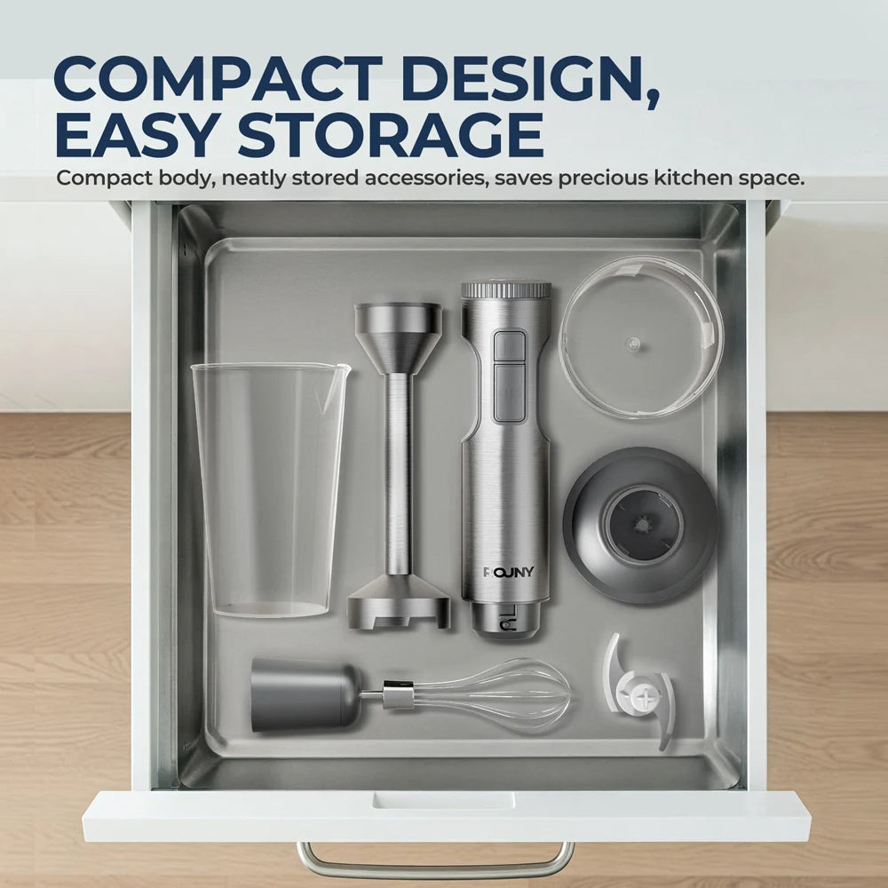 Powerful Hand Immersion Blender,4-in-1 Stainless Steel Stick Food Mixer,700ml Mixing Beaker,500ml Processor,Whisk, MAX 1200W