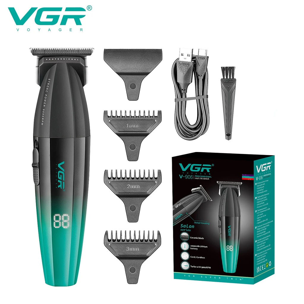 VGR Hair Trimmer Professional Hair Cutting Machine Cordless Hair Clipper 9000 RPM Haircut Barber Metal Trimmer for Men V-906