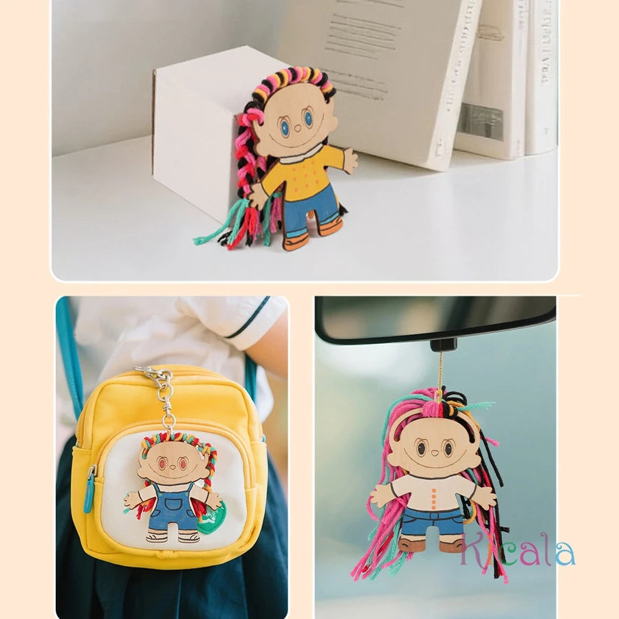 Girls Wooden DIY Craft Kit Toy Educational Handmade Braided Hair Painted Craft Christmas Birthday Gift for Kids