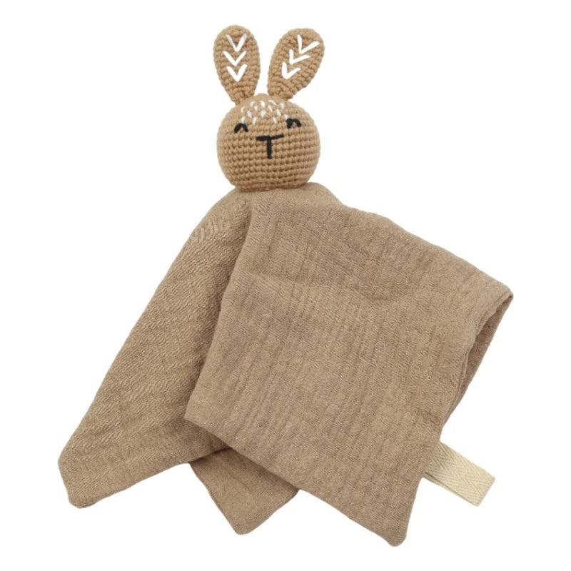 Cotton Gauze Baby Towel Crochet Bunny Rattle Doll Newborn Soothing Towel Baby Security Comforters Blanket Face Towel Washcloth