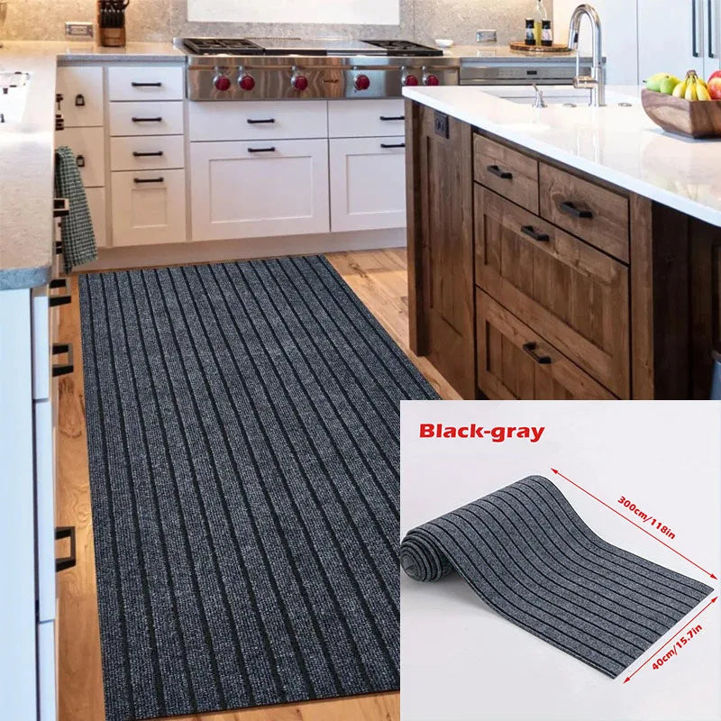 40cmx3m DIY Solid Color Striped Kitchen Door Mat Floor Mat Room Decoration Self-adhesive Non-slip Carpet Home Decor Hallway Rug