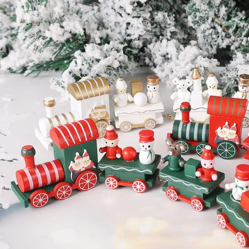 Christmas Train Painted Wooden Plastic  Mini Christmas Tree Train Christmas Decorations Festival Party Xmas Table Top Ornament