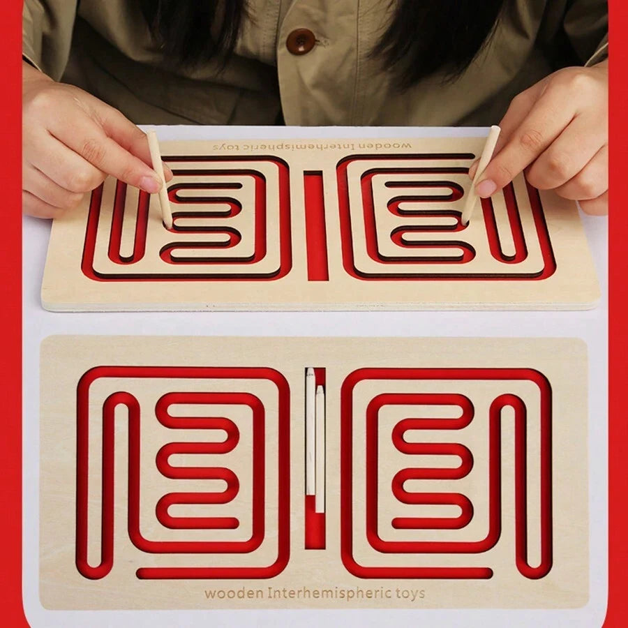 Children Left Right Brain Puzzle Toy Pen Movement Trajectory Control Training Hand Brain Coordination Wooden Educational Toys