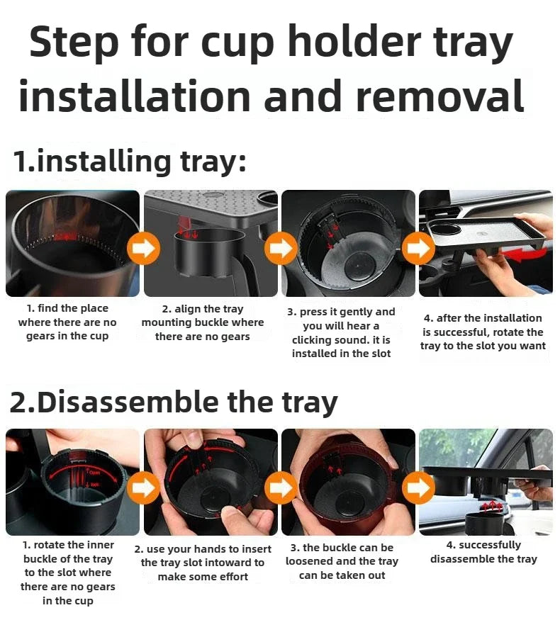 Universal Car Cup Holder Tray With Dual Cup Holder Organized Table Food Car Tray Portable Adjustable Drink Stand