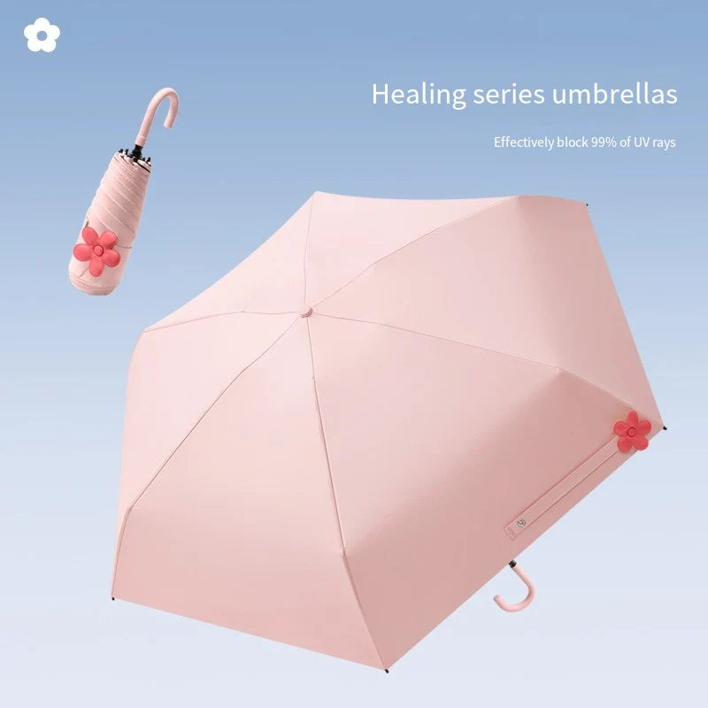 Small Curved Hook Petal Umbrella Women's Dual-purpose Sun Umbrella Small and Fresh Mini Sun Umbrella Compact and Convenient