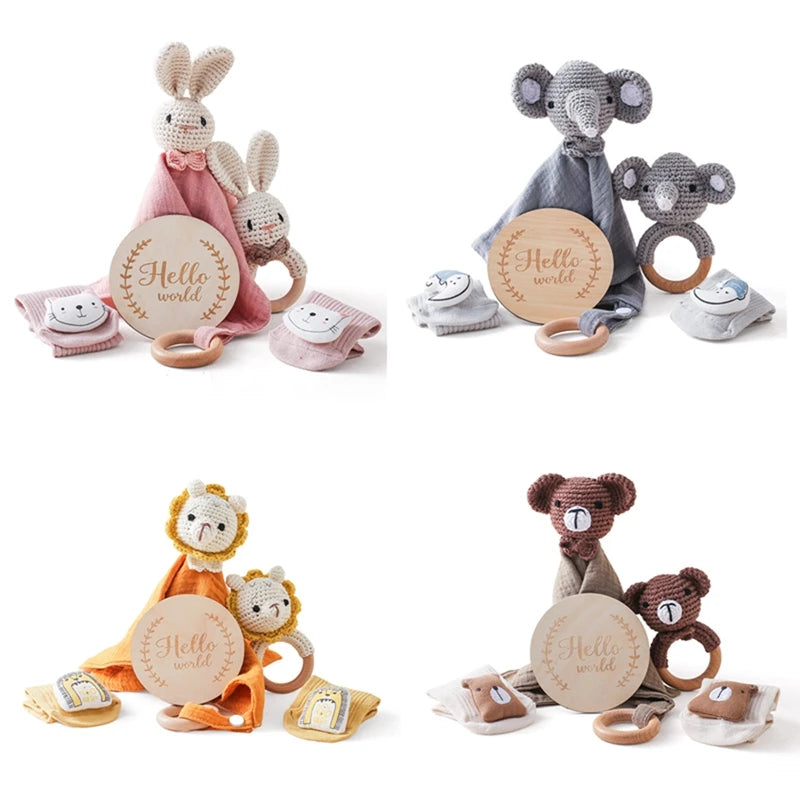 Baby Rattle Toys Newborn Animal Appease Towel Keepsakes Memories Milestone Cards Baby Birth Monthly Bath Accessories Photography