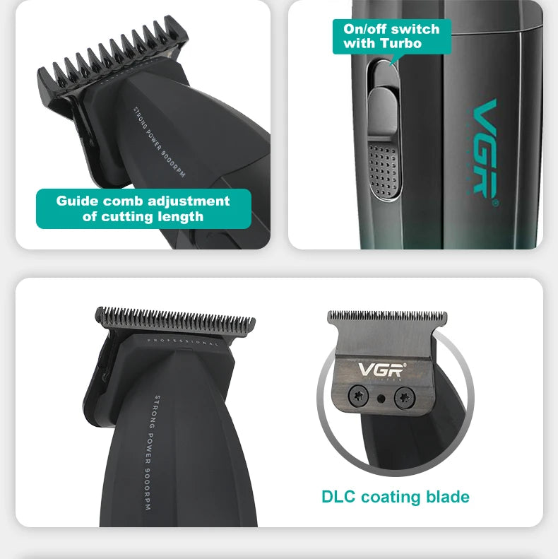 VGR Hair Trimmer Professional Hair Cutting Machine Cordless Hair Clipper 9000 RPM Haircut Barber Metal Trimmer for Men V-906