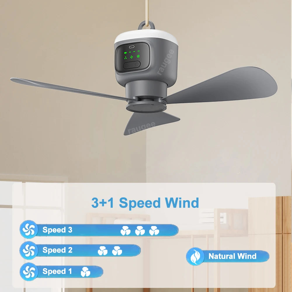 Ceiling Fan 12000mAh Wireless Portable Camping Ceiling Fan USB Rechargeable Tent Ceiling Fan with Lighting and Remote Control