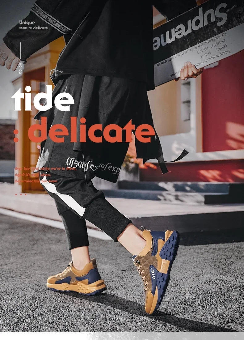 Thick Sole Mens Sneakers Fashion Man Shoe Versatile Vulcanized Shoe Lace Up Outdoor Running Shoes Anti-slip Zapatillas De Hombre