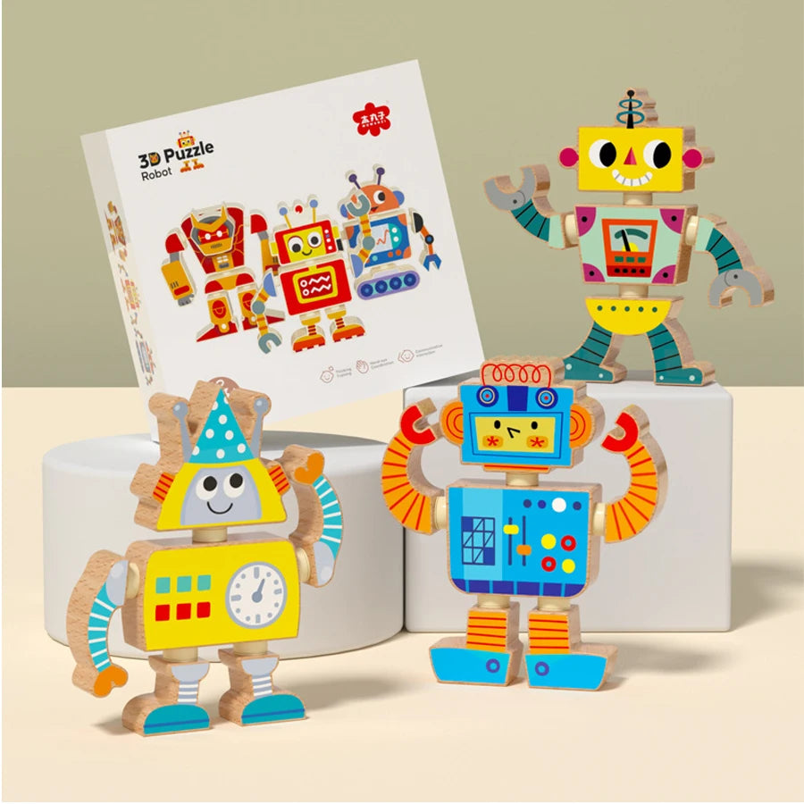 Creative wooden assembly robot STEM toy game disassembly assembly exercise Hand eye coordination ability Christmas DIY gifts