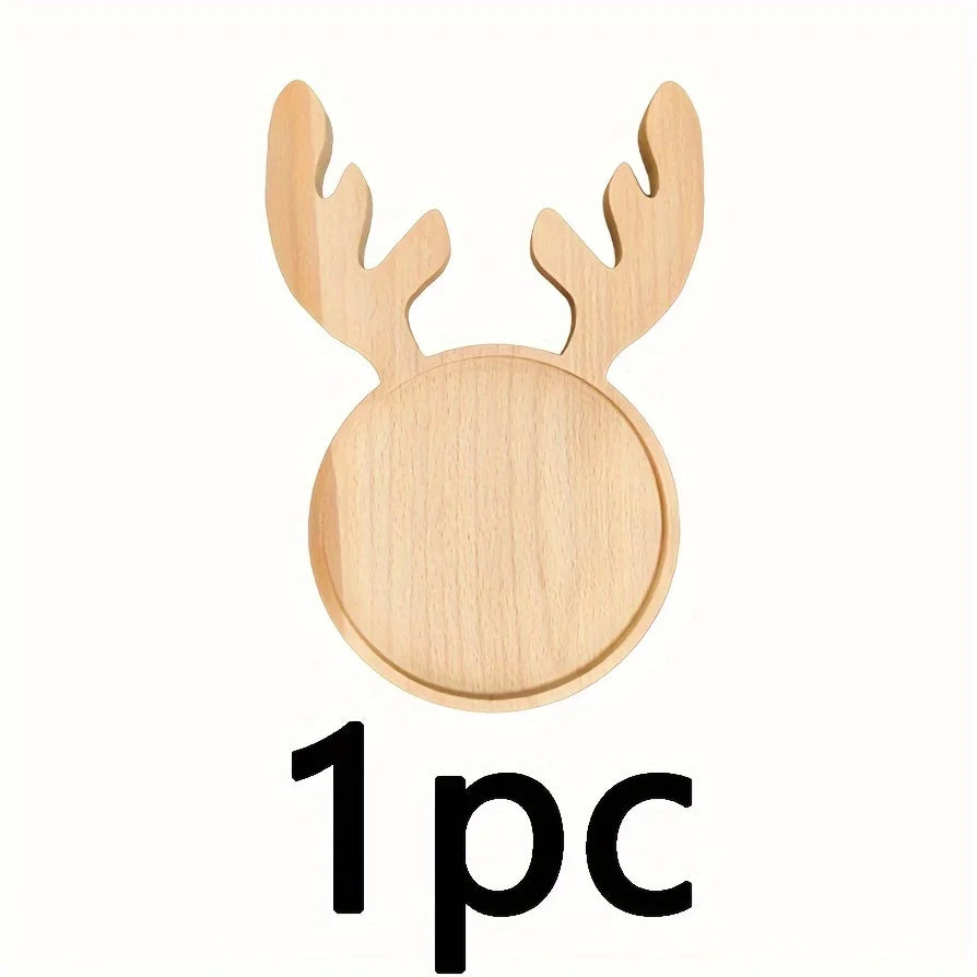 Christmas charm wooden appetizers for snacks, desserts and sweets, festive reindeer, tree and hat patterns, home decor