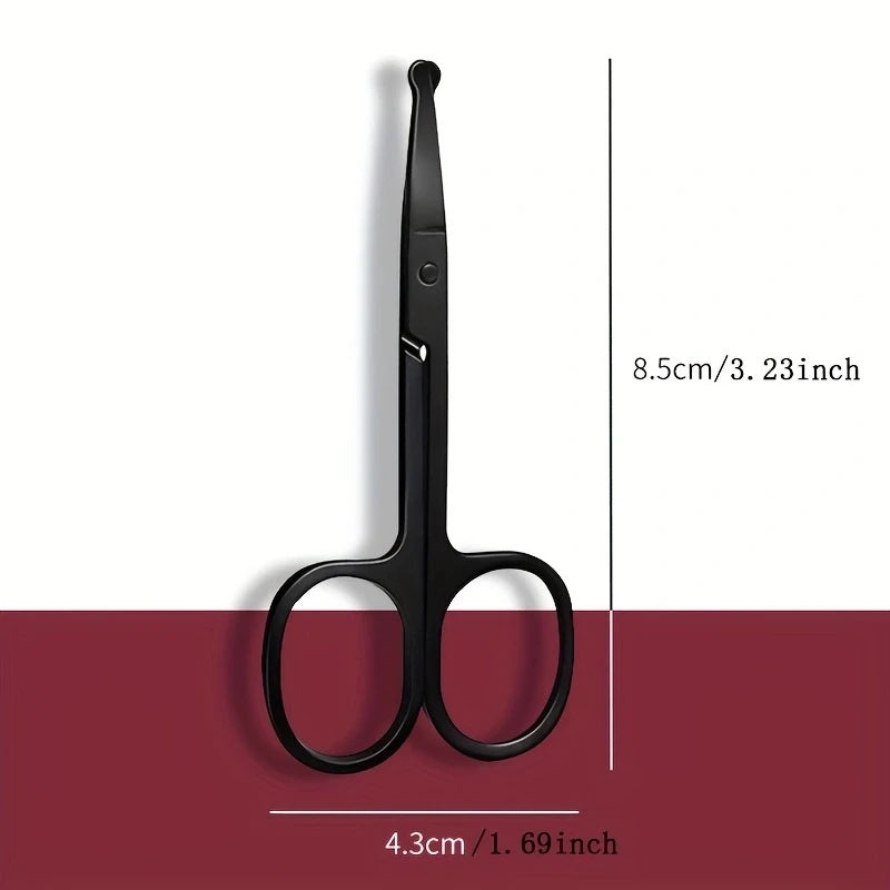 1PC Silver Mirror Light Black Round Head Safety Nose Hair Scissors Neutral Stainless Steel Scissors