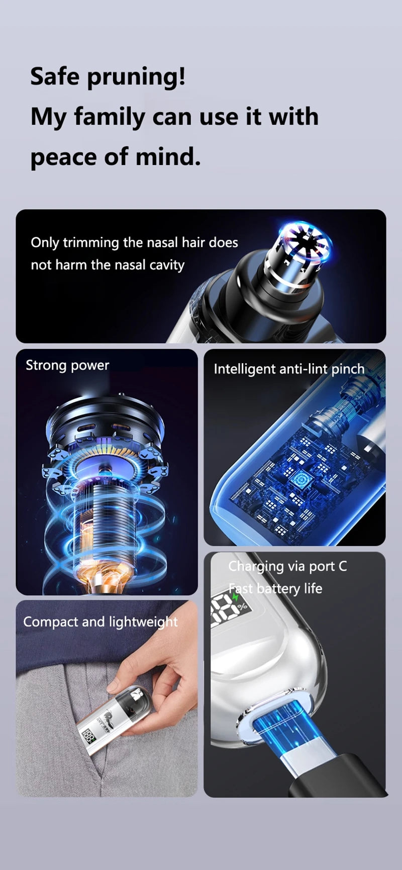 Xiaomi Nose Ear Hair Trimmer for Men Type-C Rechargeable Portable Painless Shaving Ear Nose Hair Clipper Facial Hair Trimmer New