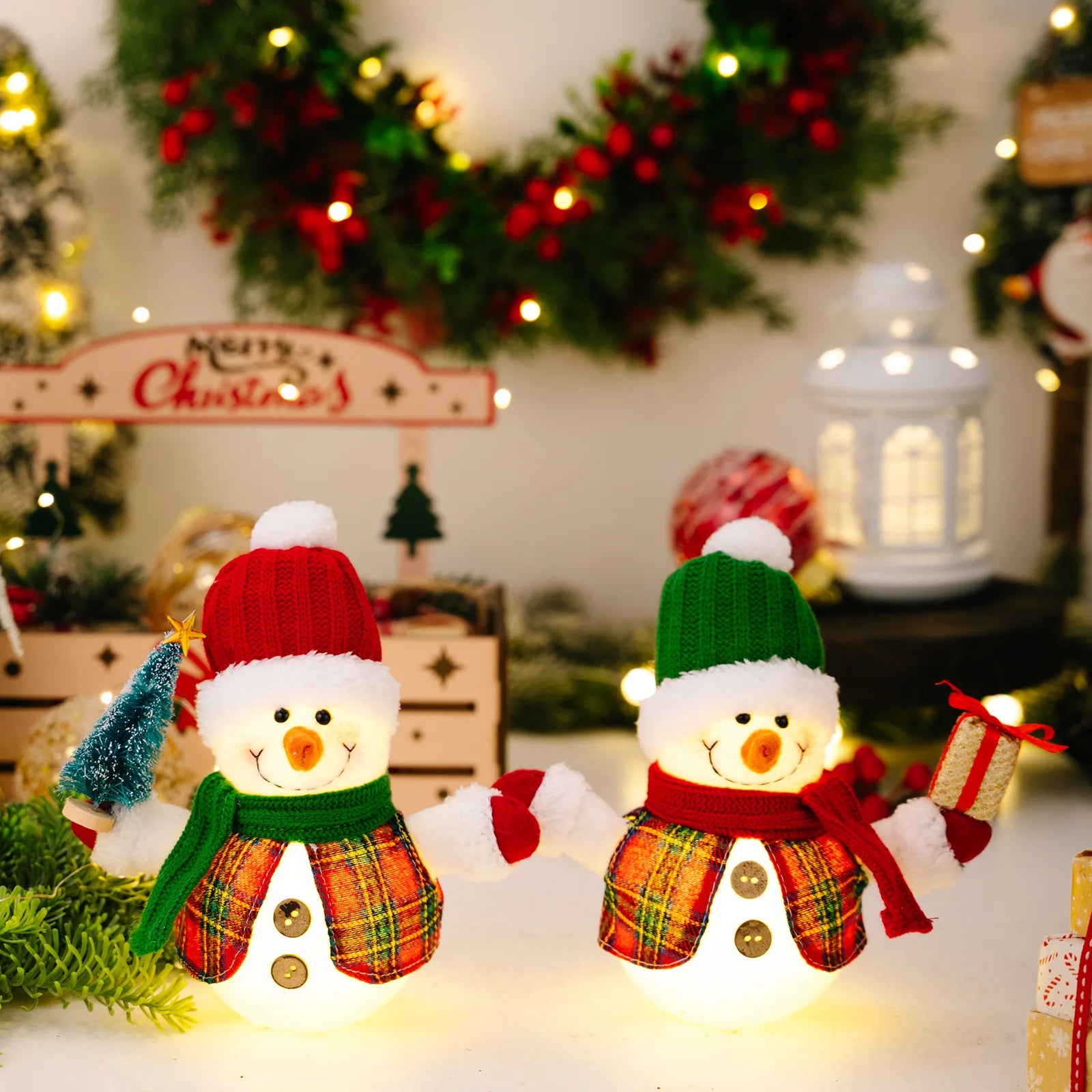 Christmas Glowing Snowman Decoration with Lights Snowman for Table Ornament Creative Gift Decoracion Para El Hogar